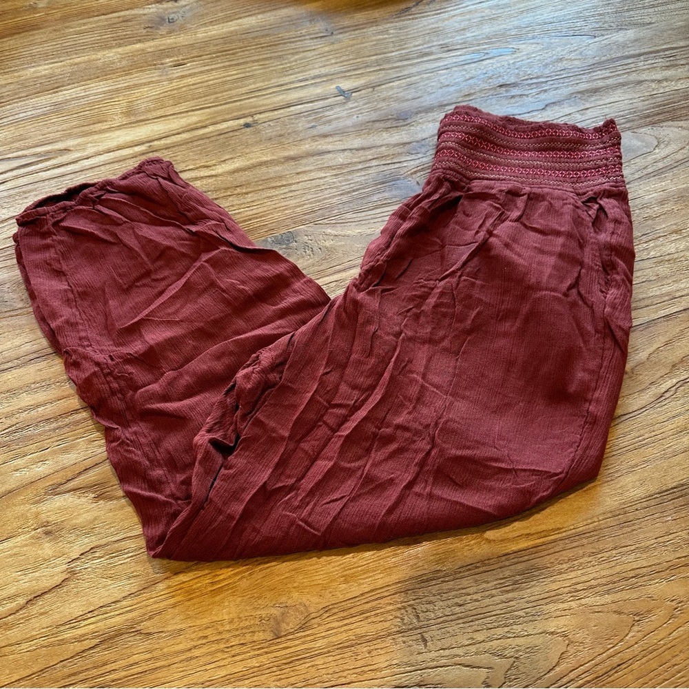 Anthro Ett Twa Womens Elastic Waist Pull On Rust Sulawesi‎ Smoked Gypsy Pants M - Picture 9 of 10